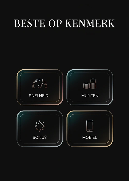 Beste crypto casino op kenmerk: snelheid, munten, bonus en mobiel als feature-badges.