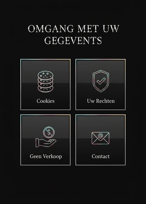 Omgang met uw gegevens bij een privacy crypto casino: cookies, uw rechten, geen verkoop en contact als icoontegels.